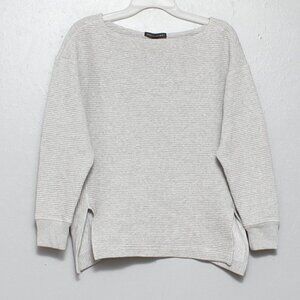 Banana republic gray cotton blend thick horizontal rib boat neck sweater